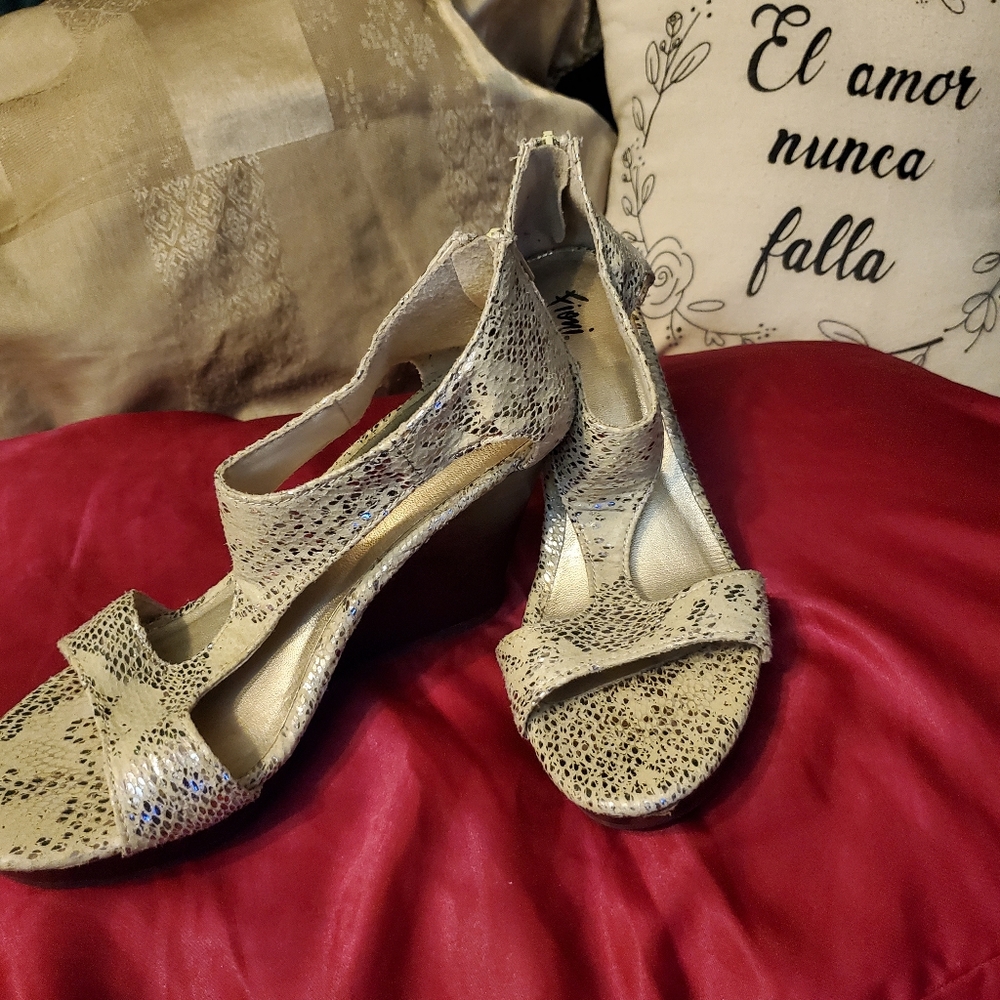 Christian Sirano Metallic Animal Print Wedges